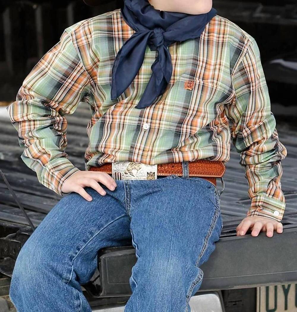 NEW CINCH long sleeve plaid shirt in green
